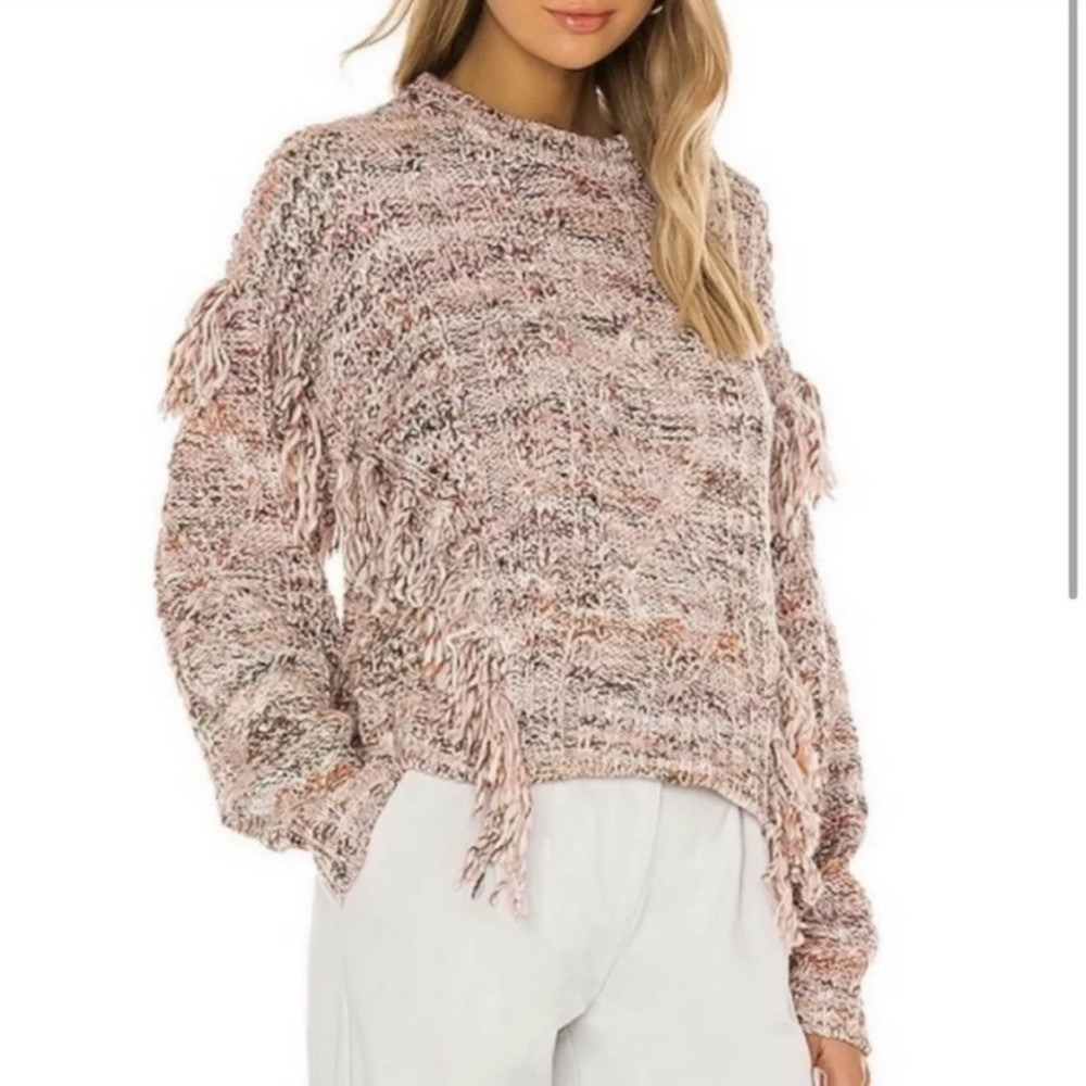 Joie Meghan Rose Multi Fringe Space Dye Wool Blend Sweater Women XL NWT